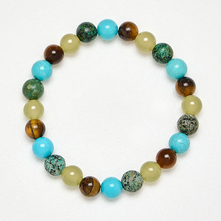 Buddha Stones Bracelet de protection en perles de jade turquoise cyan œil de tigre naturel - image 3