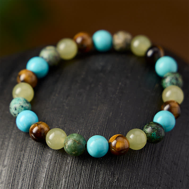 Buddha Stones Bracelet de protection en perles de jade turquoise cyan œil de tigre naturel - image 2