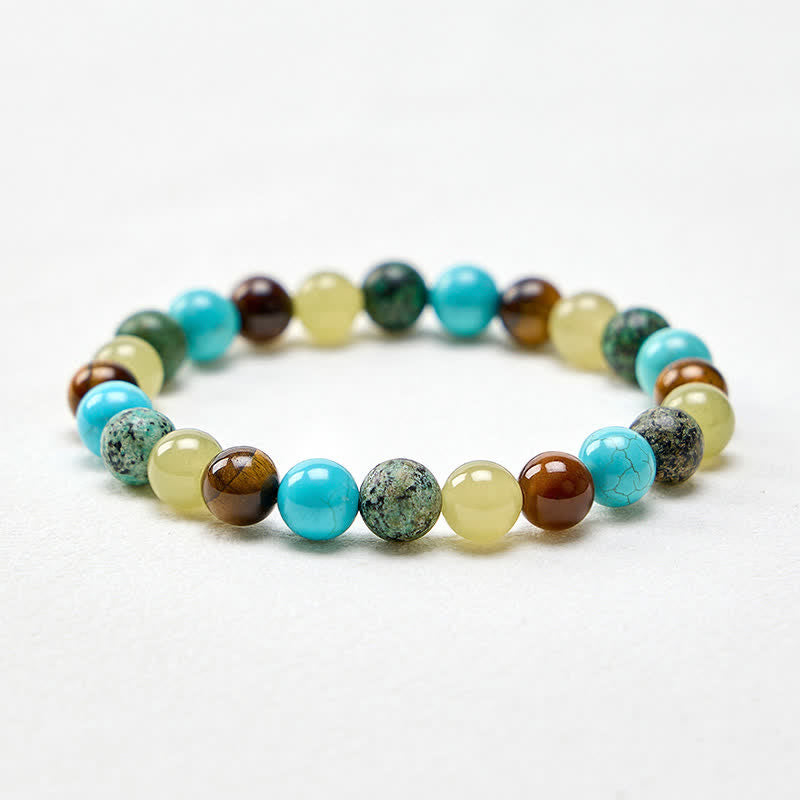 Buddha Stones Bracelet de protection en perles de jade turquoise cyan œil de tigre naturel - image 4