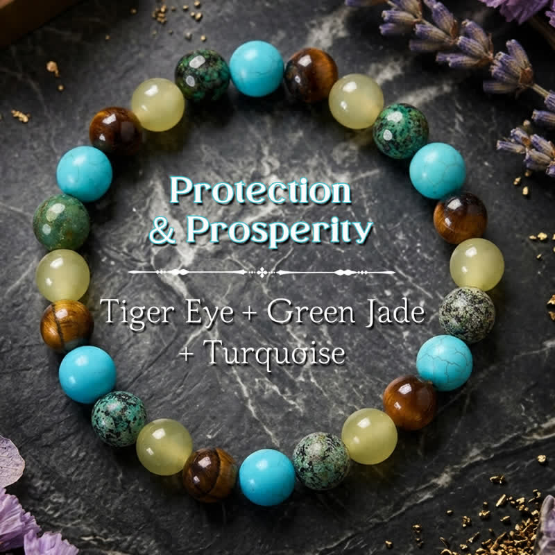 Buddha Stones Bracelet de protection en perles de jade turquoise cyan œil de tigre naturel - Œil de tigre (Protection ♥ Courage) - image 0
