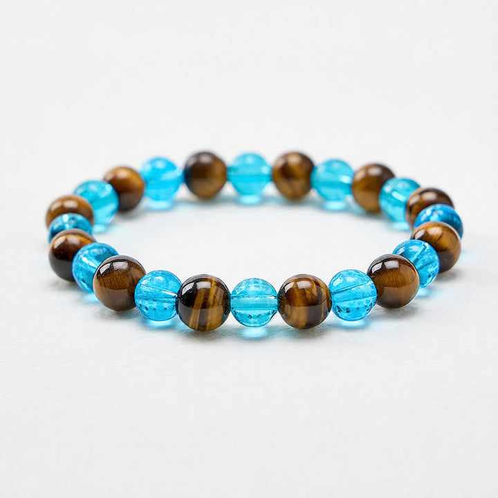 Buddha Stones Bracelet rond en perles de verre Liuli œil de tigre bleu, symbole de courage - image 1
