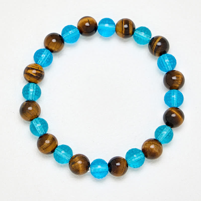 Buddha Stones Bracelet rond en perles de verre Liuli œil de tigre bleu, symbole de courage - image 4