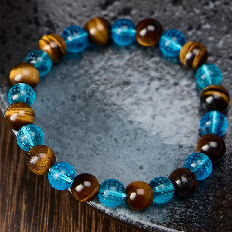 Buddha Stones Bracelet rond en perles de verre Liuli œil de tigre bleu, symbole de courage - image 2