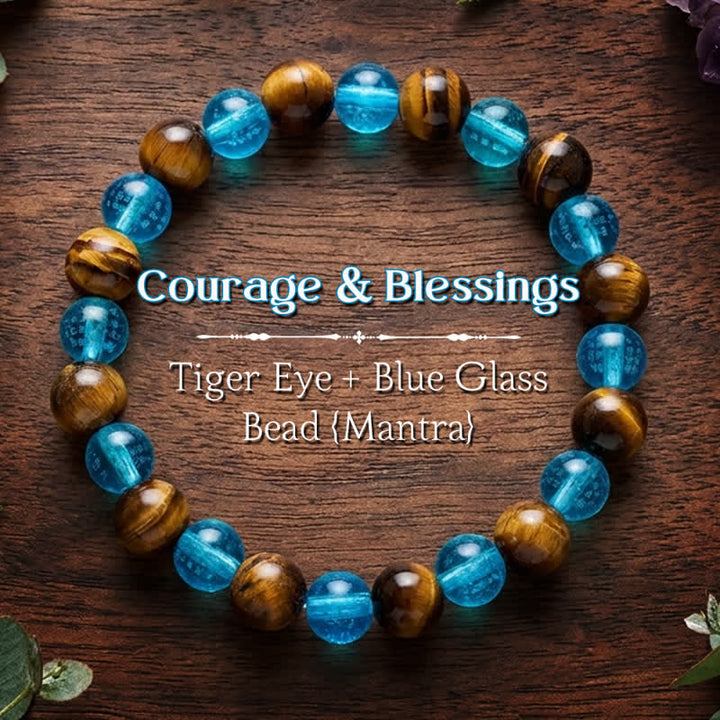Buddha Stones Bracelet rond en perles de verre Liuli œil de tigre bleu, symbole de courage - Œil de tigre (Protection ♥ Courage) - image 0