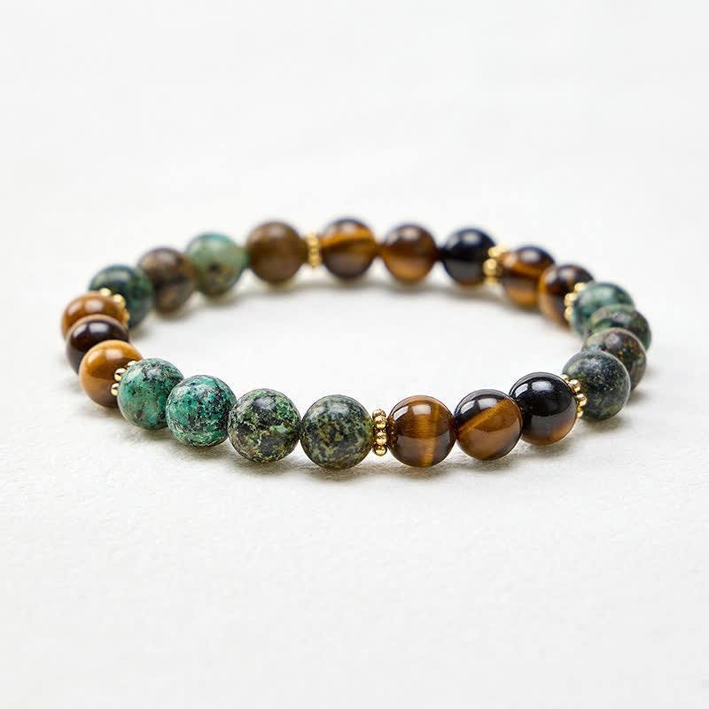 Buddha Stones Bracelet de perles de force en œil de tigre, malachite et agate verte - image 4