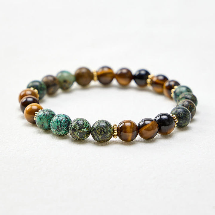 Buddha Stones Bracelet de perles de force en œil de tigre, malachite et agate verte - image 4