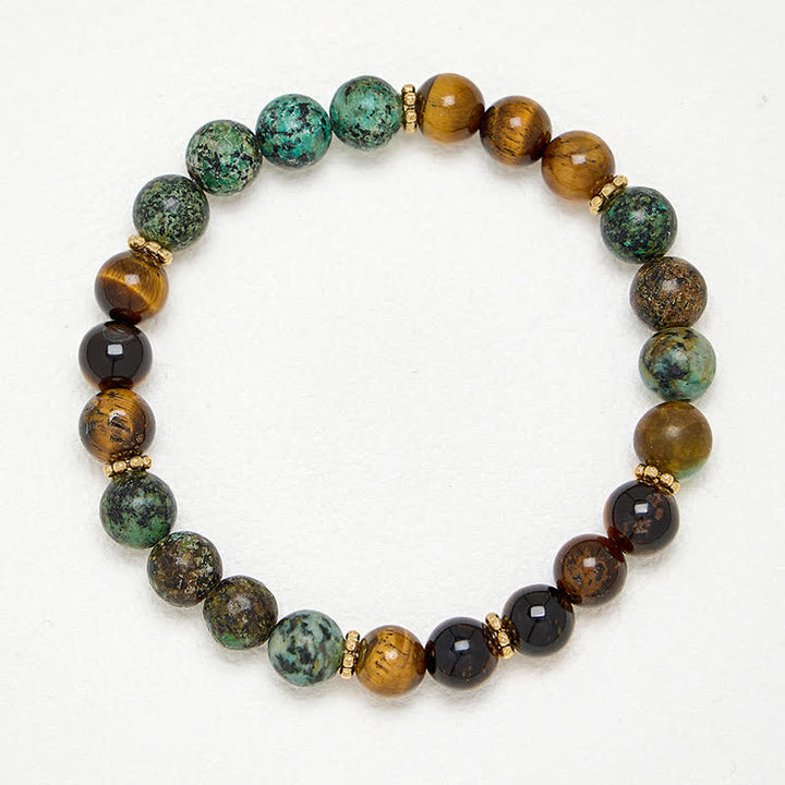 Buddha Stones Bracelet de perles de force en œil de tigre, malachite et agate verte - image 3