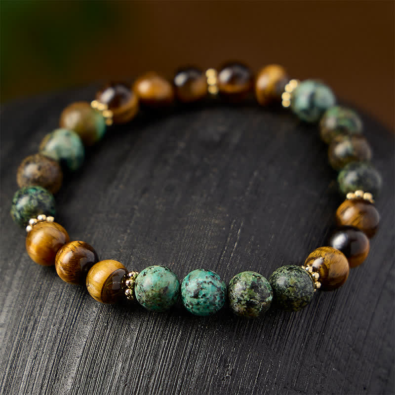 Buddha Stones Bracelet de perles de force en œil de tigre, malachite et agate verte - image 2