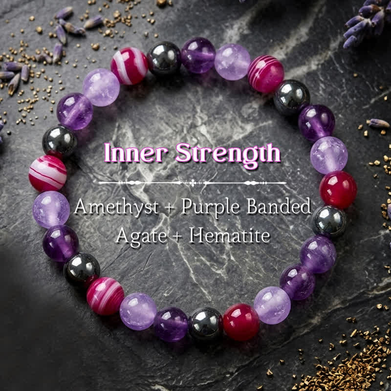 Buddha Stones Bracelet de méditation en améthyste naturelle, agate violette et hématite - Améthyste (Méditation ♥ Équilibre) - image 0