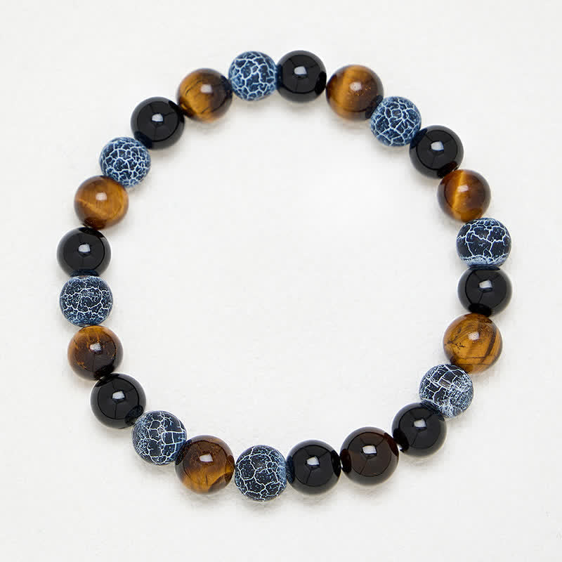 Buddha Stones Bracelet de purification en perles d'obsidienne noire, œil de tigre et agate craquelée, bracelet de perles. - image 3