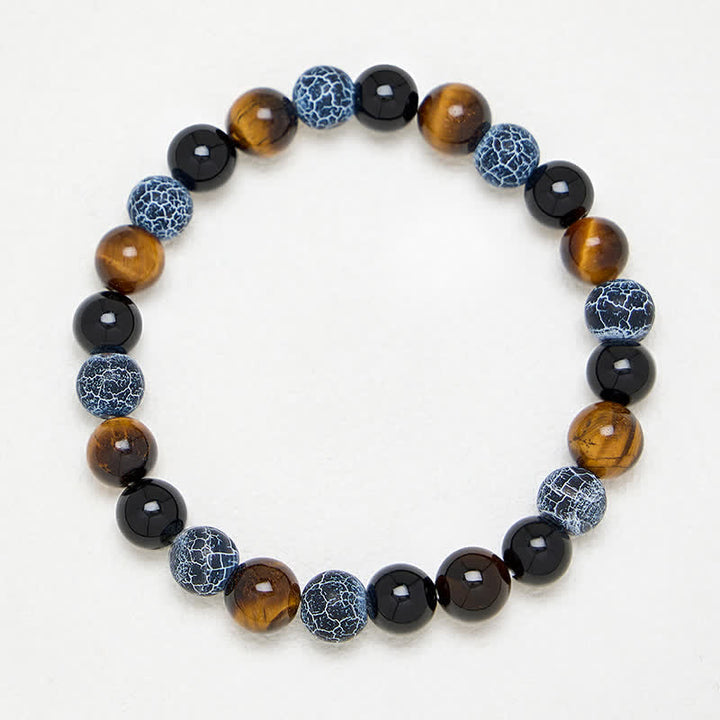 Buddha Stones Bracelet de purification en perles d'obsidienne noire, œil de tigre et agate craquelée, bracelet de perles. - image 3