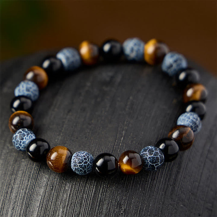 Buddha Stones Bracelet de purification en perles d'obsidienne noire, œil de tigre et agate craquelée, bracelet de perles. - image 2