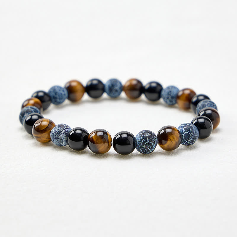 Buddha Stones Bracelet de purification en perles d'obsidienne noire, œil de tigre et agate craquelée, bracelet de perles. - image 4