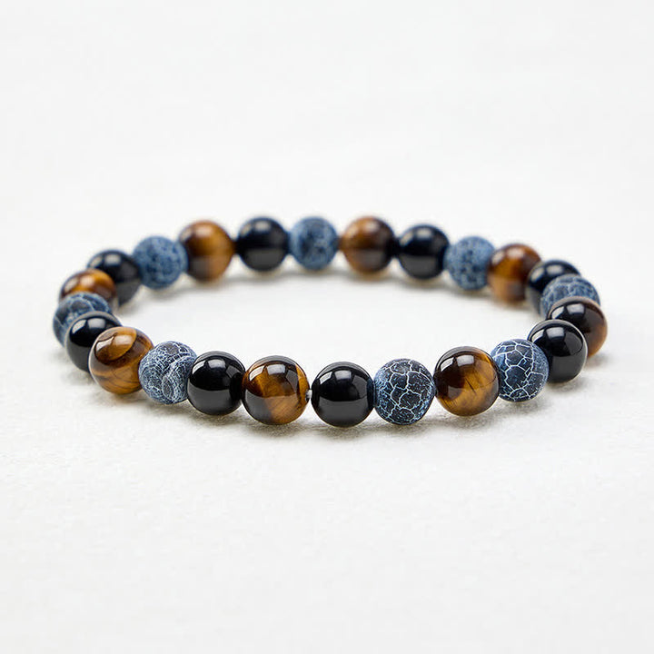 Buddha Stones Bracelet de purification en perles d'obsidienne noire, œil de tigre et agate craquelée, bracelet de perles. - image 4