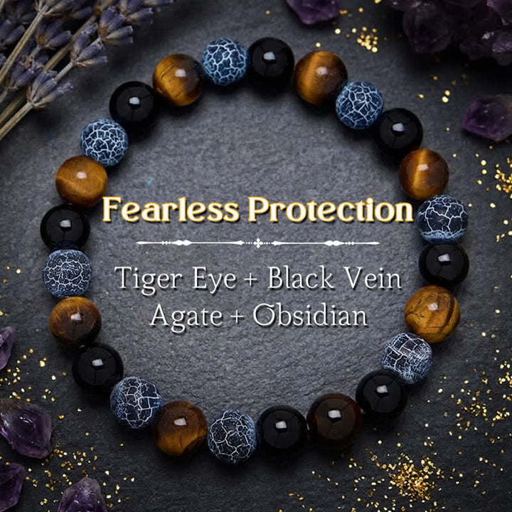 Buddha Stones Bracelet de purification en perles d'obsidienne noire, œil de tigre et agate craquelée, bracelet de perles. - Obsidienne noire (Purification ♥ Transformation) - image 0