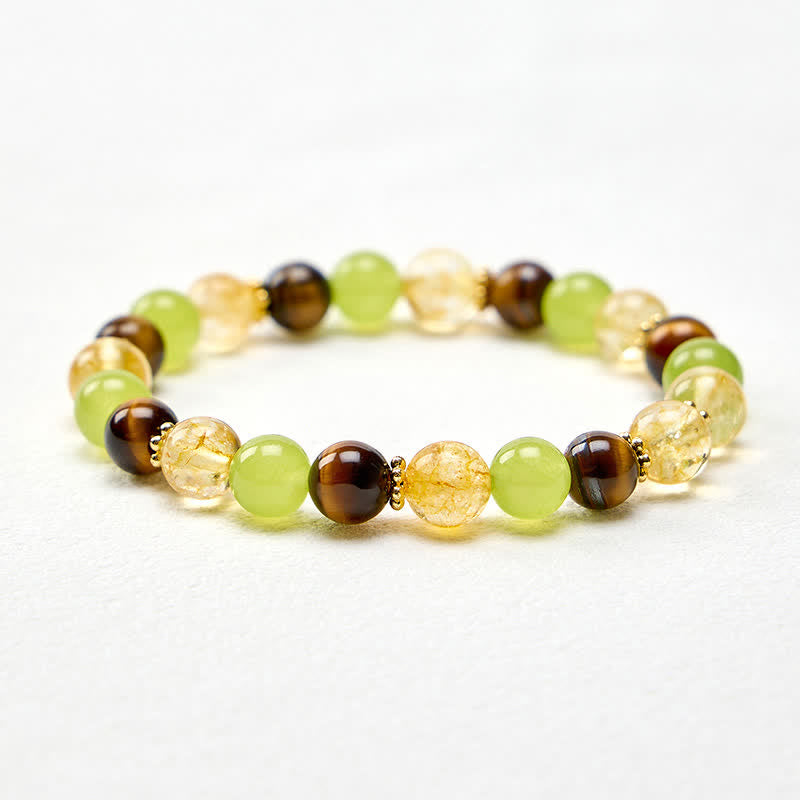 Buddha Stones Bracelet de prospérité en jade vert œil de tigre et citrine naturelle - image 12
