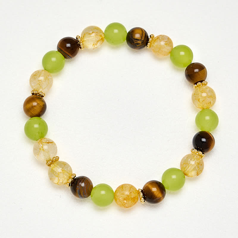 Buddha Stones Bracelet de prospérité en jade vert œil de tigre et citrine naturelle - image 13