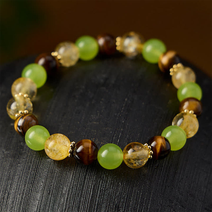Buddha Stones Bracelet de prospérité en jade vert œil de tigre et citrine naturelle - image 3