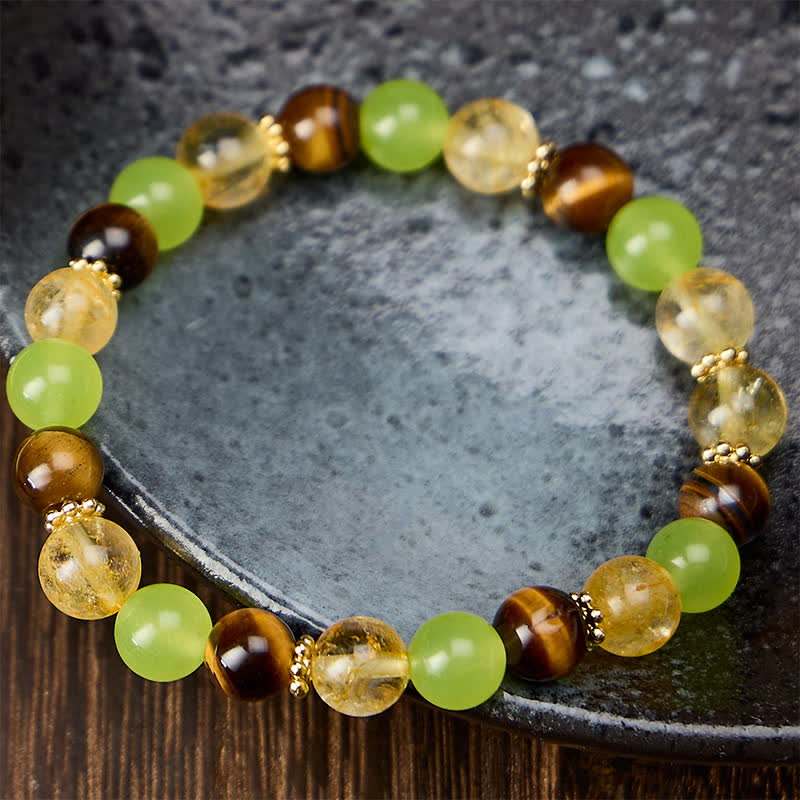 Buddha Stones Bracelet de prospérité en jade vert œil de tigre et citrine naturelle - image 2