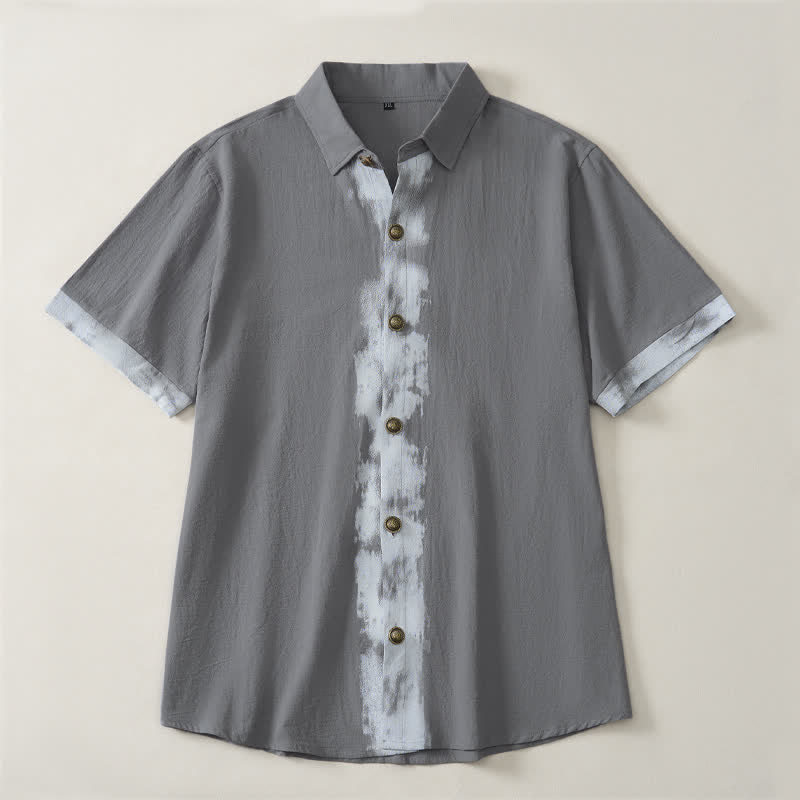 Buddha Stones Chemises à manches courtes pour hommes, style bohème décontracté, tie-dye, unies - Gris - US/UK/AU42, EU52 (3XL) - image 14