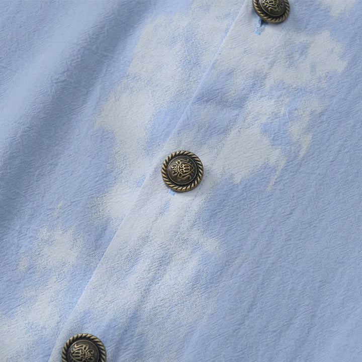 Buddha Stones Chemises à manches courtes pour hommes, style bohème décontracté, tie-dye, unies - image 13