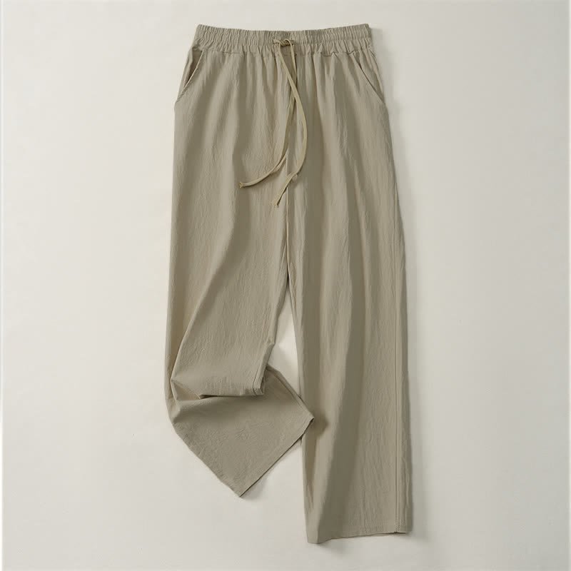 Buddha Stones Pantalon long uni décontracté d'automne avec cordon de serrage et poches, coupe droite, pour homme. - Tanné - US/UK/AU42, EU52 (3XL) - image 0