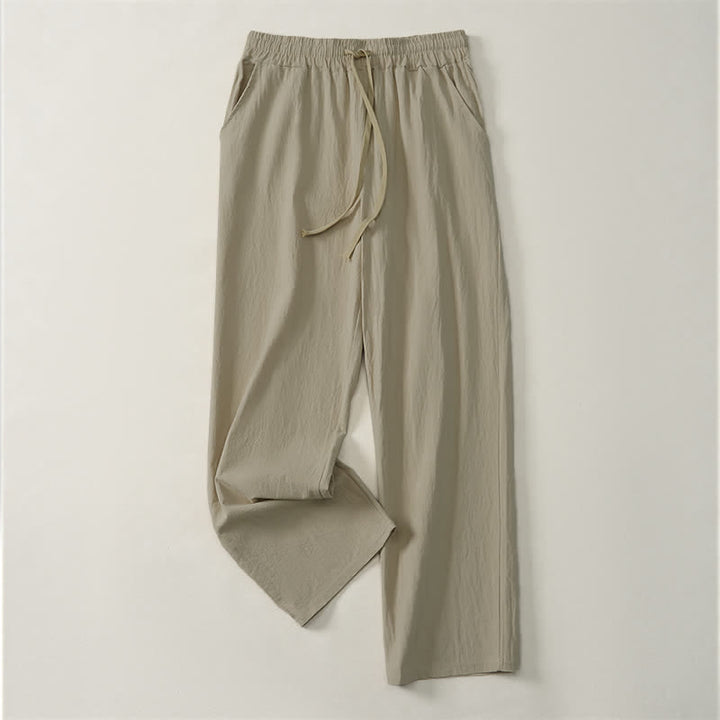 Buddha Stones Pantalon long uni décontracté d'automne avec cordon de serrage et poches, coupe droite, pour homme. - Tanné - US/UK/AU42, EU52 (3XL) - image 0