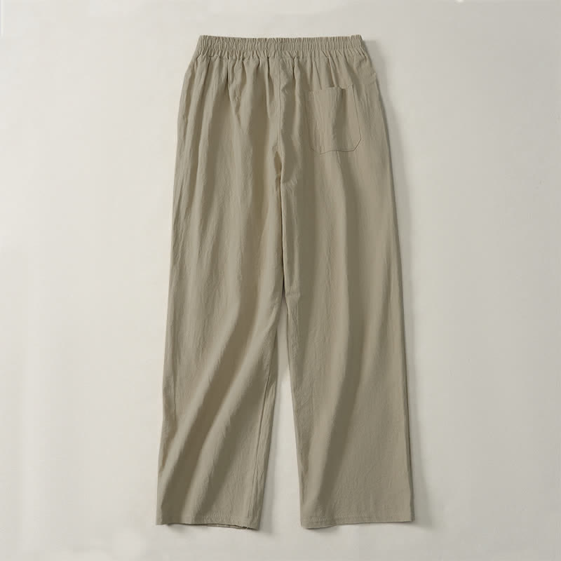 Buddha Stones Pantalon long uni décontracté d'automne avec cordon de serrage et poches, coupe droite, pour homme. - image 1