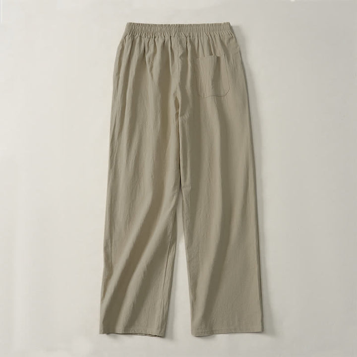 Buddha Stones Pantalon long uni décontracté d'automne avec cordon de serrage et poches, coupe droite, pour homme. - image 1