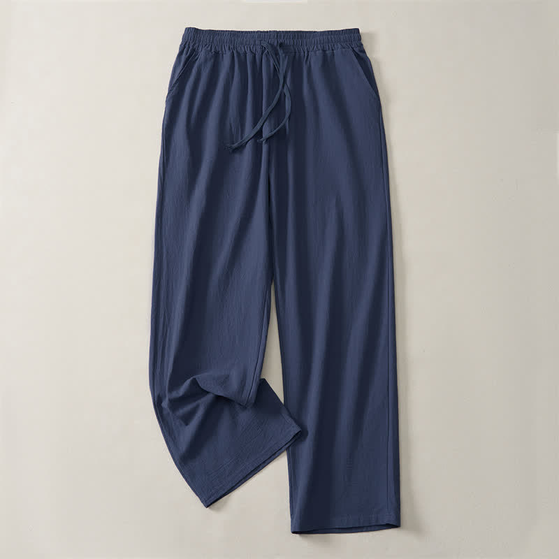 Buddha Stones Pantalon long uni décontracté d'automne avec cordon de serrage et poches, coupe droite, pour homme. - Bleu nuit - US/UK/AU42, EU52 (3XL) - image 9