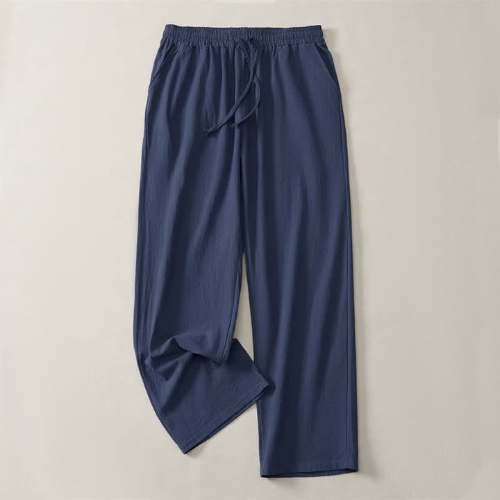 Buddha Stones Pantalon long uni décontracté d'automne avec cordon de serrage et poches, coupe droite, pour homme. - Bleu nuit - US/UK/AU42, EU52 (3XL) - image 9