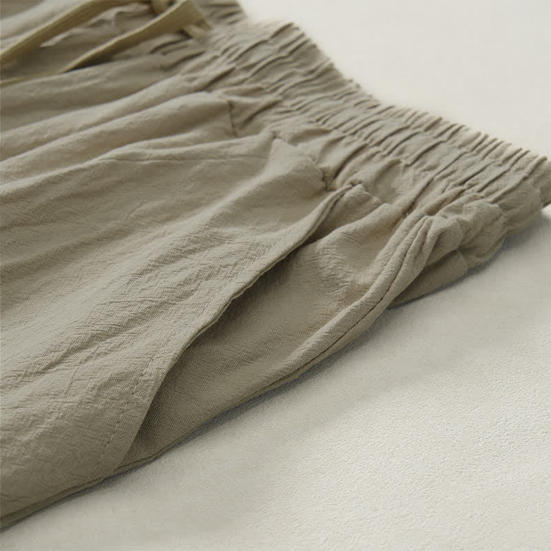 Buddha Stones Pantalon long uni décontracté d'automne avec cordon de serrage et poches, coupe droite, pour homme. - image 5