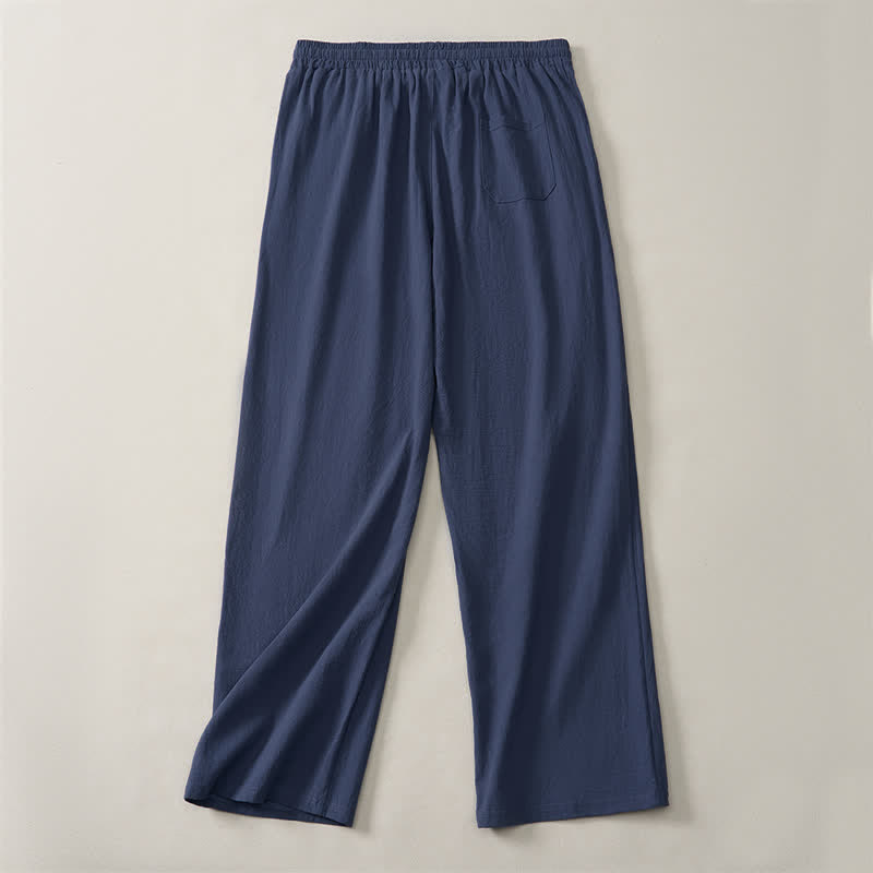 Buddha Stones Pantalon long uni décontracté d'automne avec cordon de serrage et poches, coupe droite, pour homme. - image 10