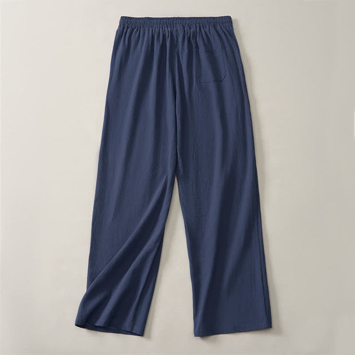 Buddha Stones Pantalon long uni décontracté d'automne avec cordon de serrage et poches, coupe droite, pour homme. - image 10