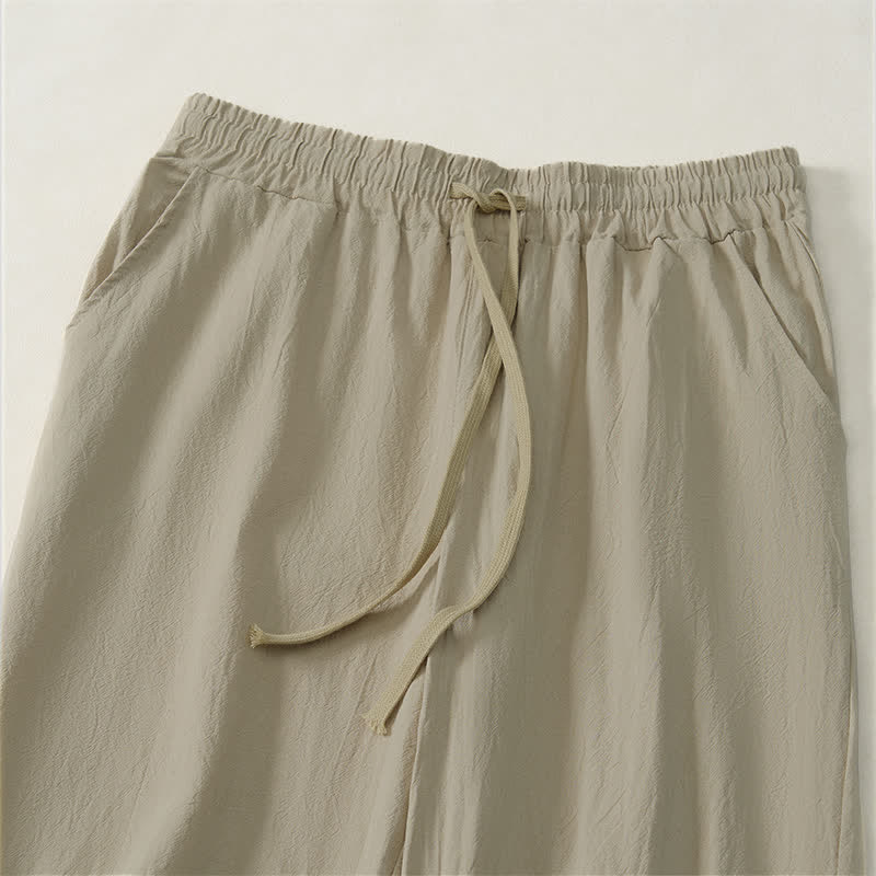 Buddha Stones Pantalon long uni décontracté d'automne avec cordon de serrage et poches, coupe droite, pour homme. - image 3