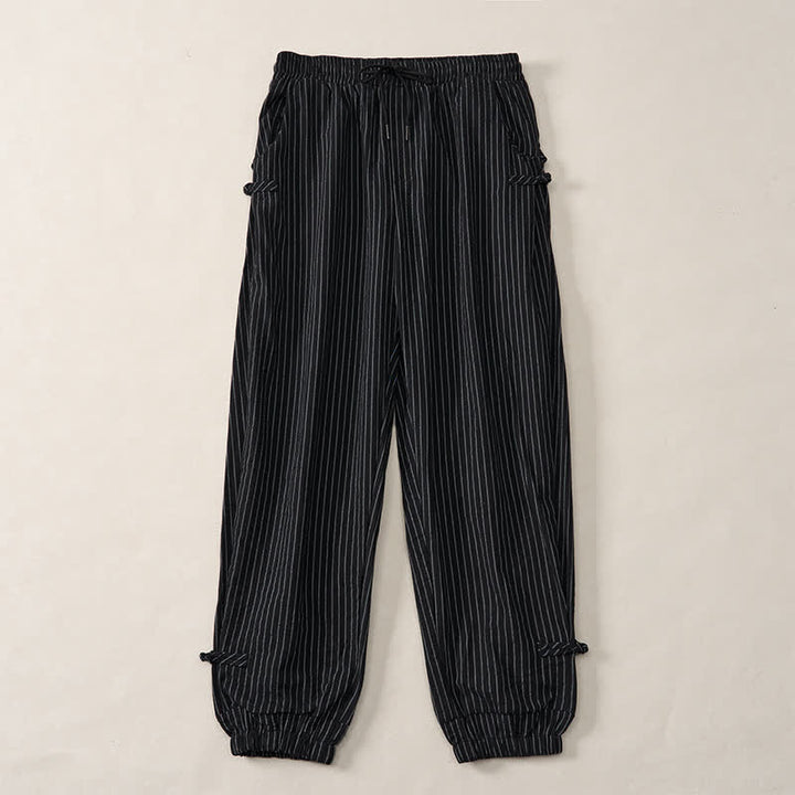 Buddha Stones Pantalon court rayé basique printemps-été à cordon de serrage, coupe fuselée, avec poches - Noir - US/UK/AU46, EU56 (5XL) - image 16