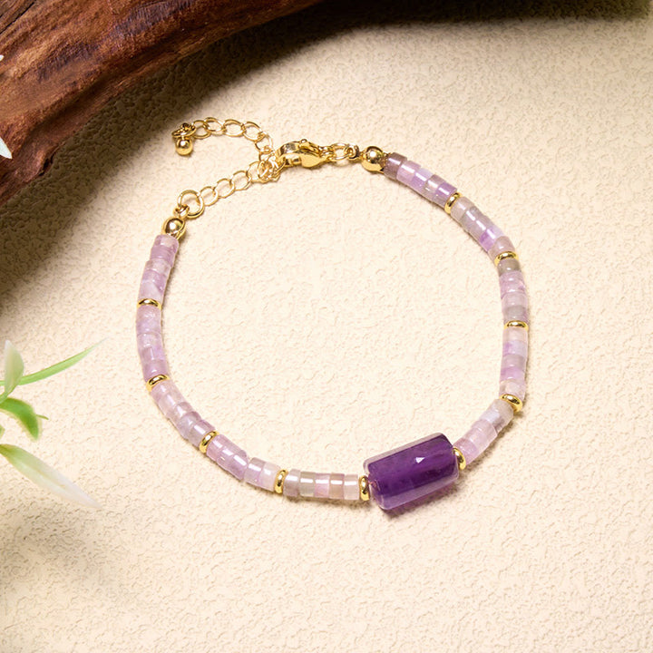 Buddha Stones Bracelet cylindrique à facettes en améthyste, amazonite, quartz fraise et sodalite Truth - image 1