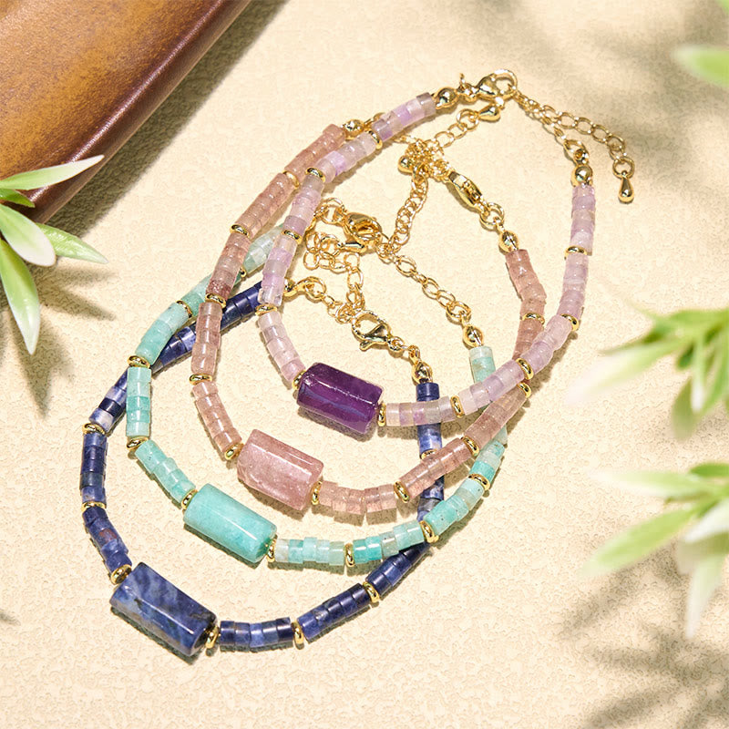 Buddha Stones Bracelet cylindrique à facettes en améthyste, amazonite, quartz fraise et sodalite Truth - image 17