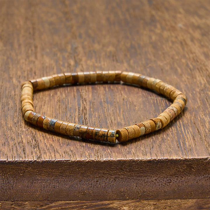 Buddha Stones Bracelet en perles plates droites Lapis Lazuli Truth - Jaspe paysage (Tour de poignet : 15-16 cm) - image 10