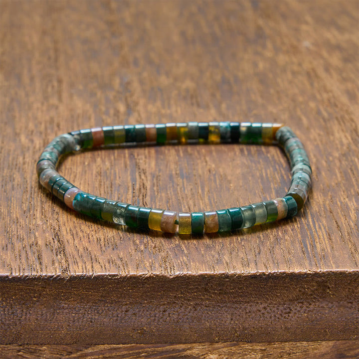 Buddha Stones Bracelet en perles plates droites Lapis Lazuli Truth - Agate mousse (Tour de poignet : 15-16 cm) - image 4