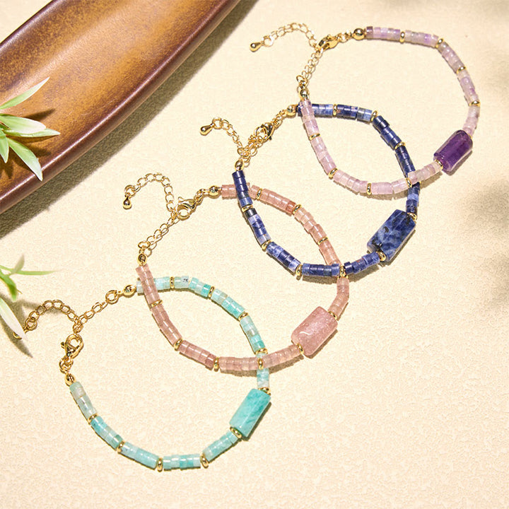 Buddha Stones Bracelet cylindrique à facettes en améthyste, amazonite, quartz fraise et sodalite Truth - image 16