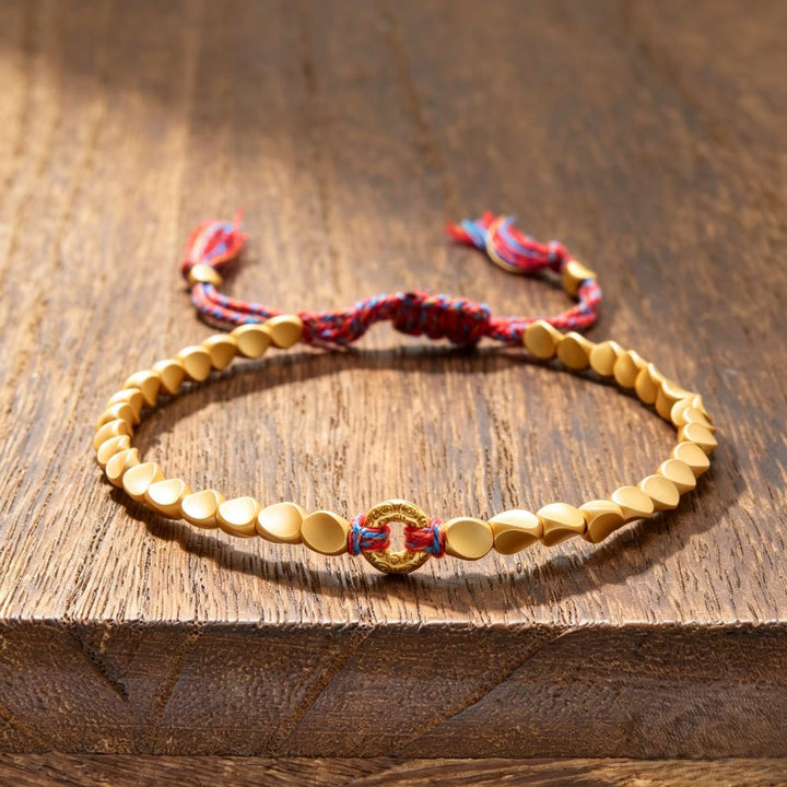 Buddha Stones Bracelet en perles de cuivre avec boucle nuage porte-bonheur tibétain et pendentif en forme de nuage de paix - Cuivre (Tour de poignet : 17–19 cm) - image 0