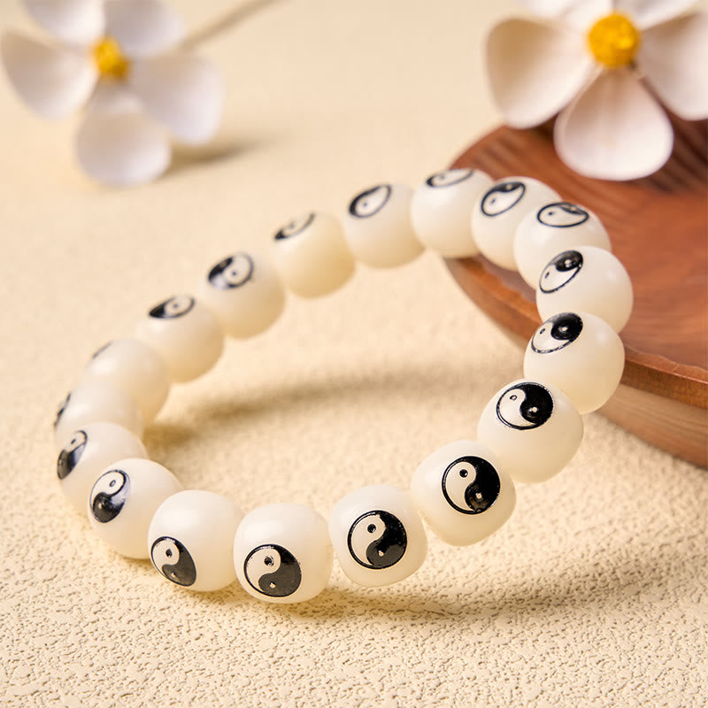 Buddha Stones Bracelet de paix Yin Yang à graines de Bodhi blanches - image 1