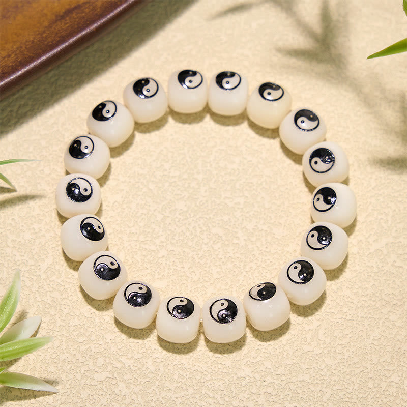 Buddha Stones Bracelet de paix Yin Yang à graines de Bodhi blanches - Bagua (Équilibre ♥ Harmonie) - image 0
