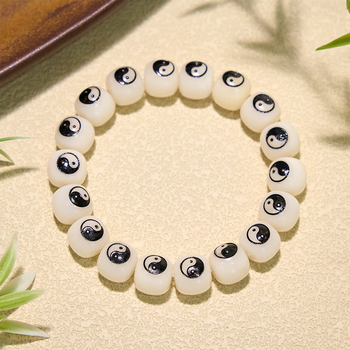Buddha Stones Bracelet de paix Yin Yang à graines de Bodhi blanches - Bagua (Équilibre ♥ Harmonie) - image 0