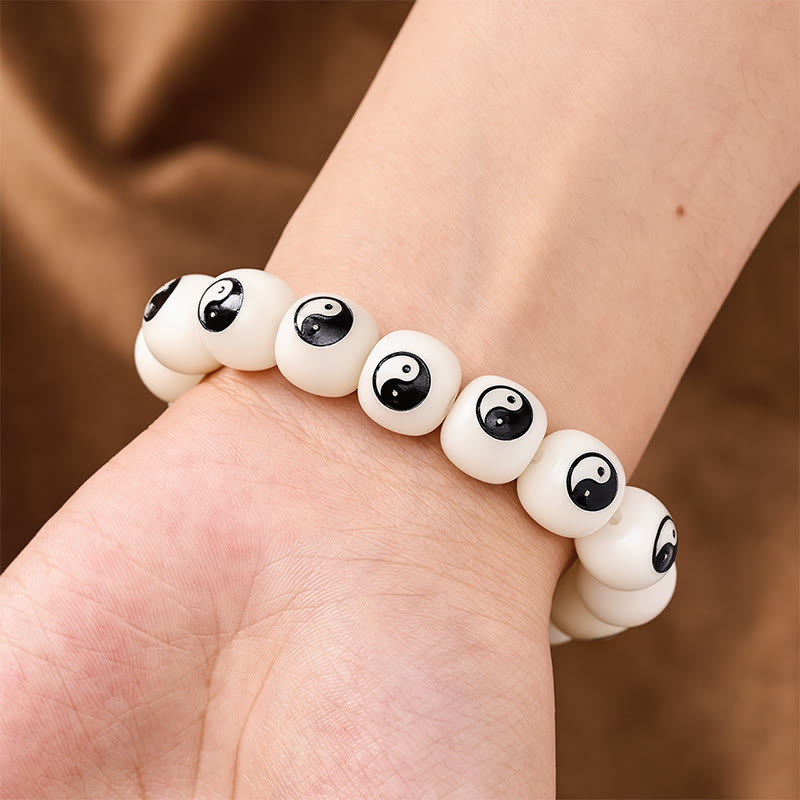 Buddha Stones Bracelet de paix Yin Yang à graines de Bodhi blanches - image 3