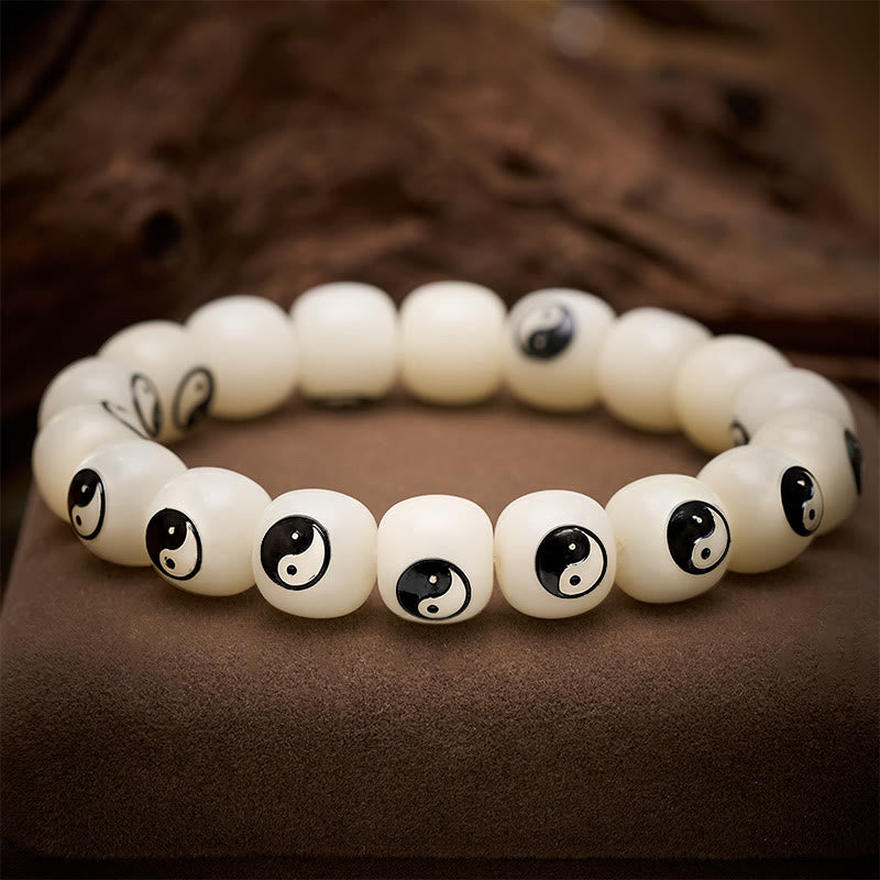 Buddha Stones Bracelet de paix Yin Yang à graines de Bodhi blanches - image 2