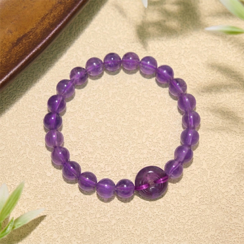 Buddha Stones Bracelet rond poli à la main avec boucle de paix en améthyste pour soulager le stress - image 1