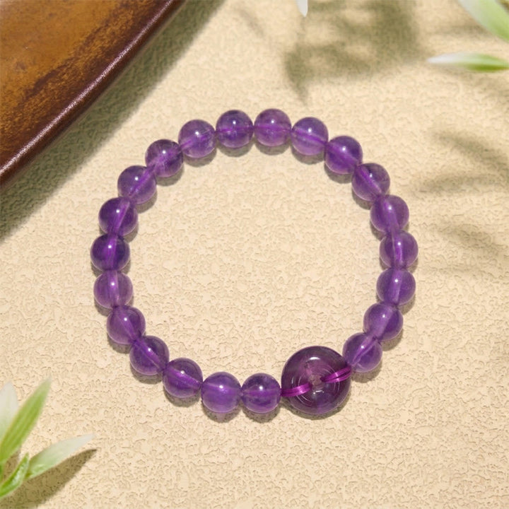 Buddha Stones Bracelet rond poli à la main avec boucle de paix en améthyste pour soulager le stress - image 1