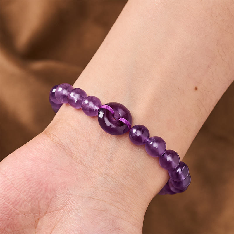 Buddha Stones Bracelet rond poli à la main avec boucle de paix en améthyste pour soulager le stress - image 4
